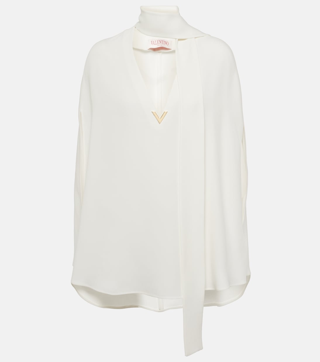 Caped tie-neck silk blouse Valentino