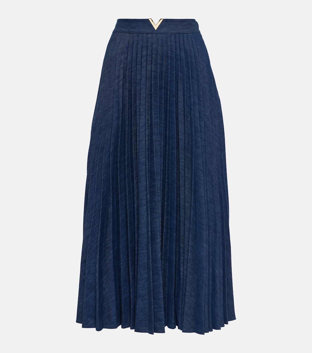 VGold pleated chambray midi skirt Valentino