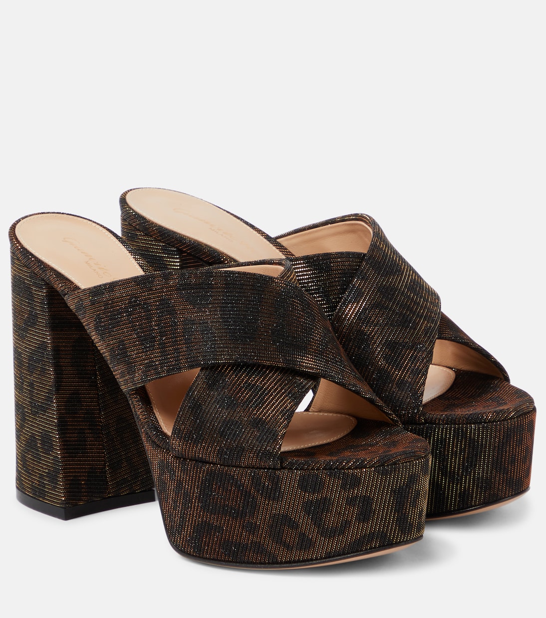 Leopard-print lamé platform mules Gianvito Rossi