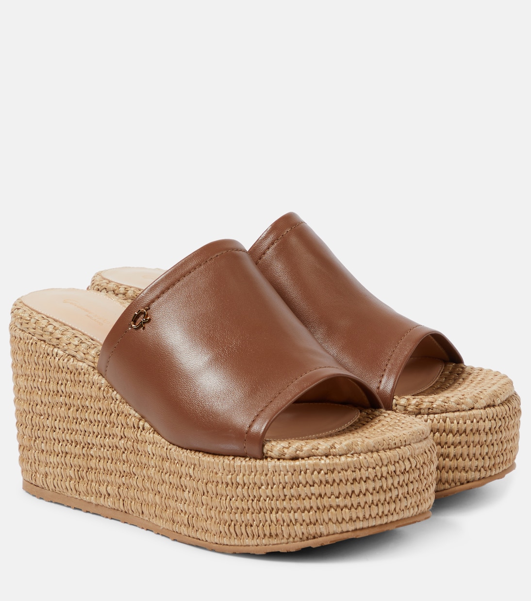 Leather and raffia wedge mules Gianvito Rossi