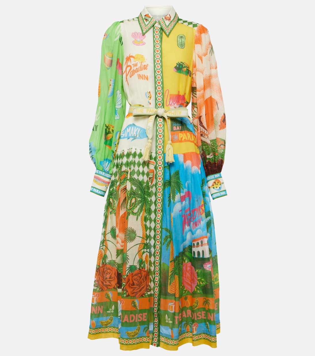 Paradiso printed ramie maxi shirt dress Alémais