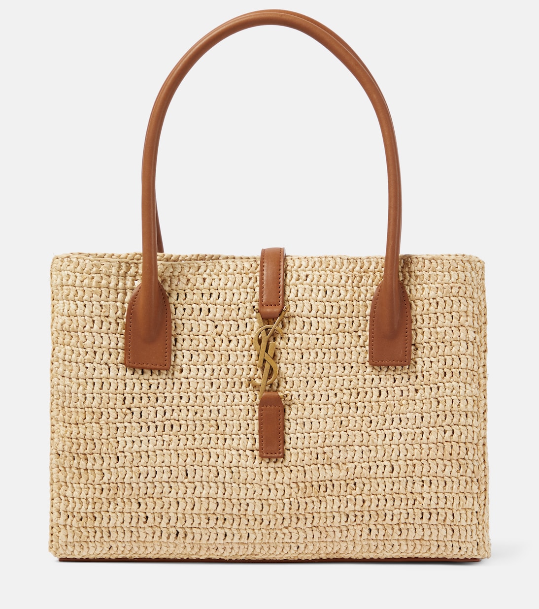 Panier leather-trimmed raffia tote bag Saint Laurent