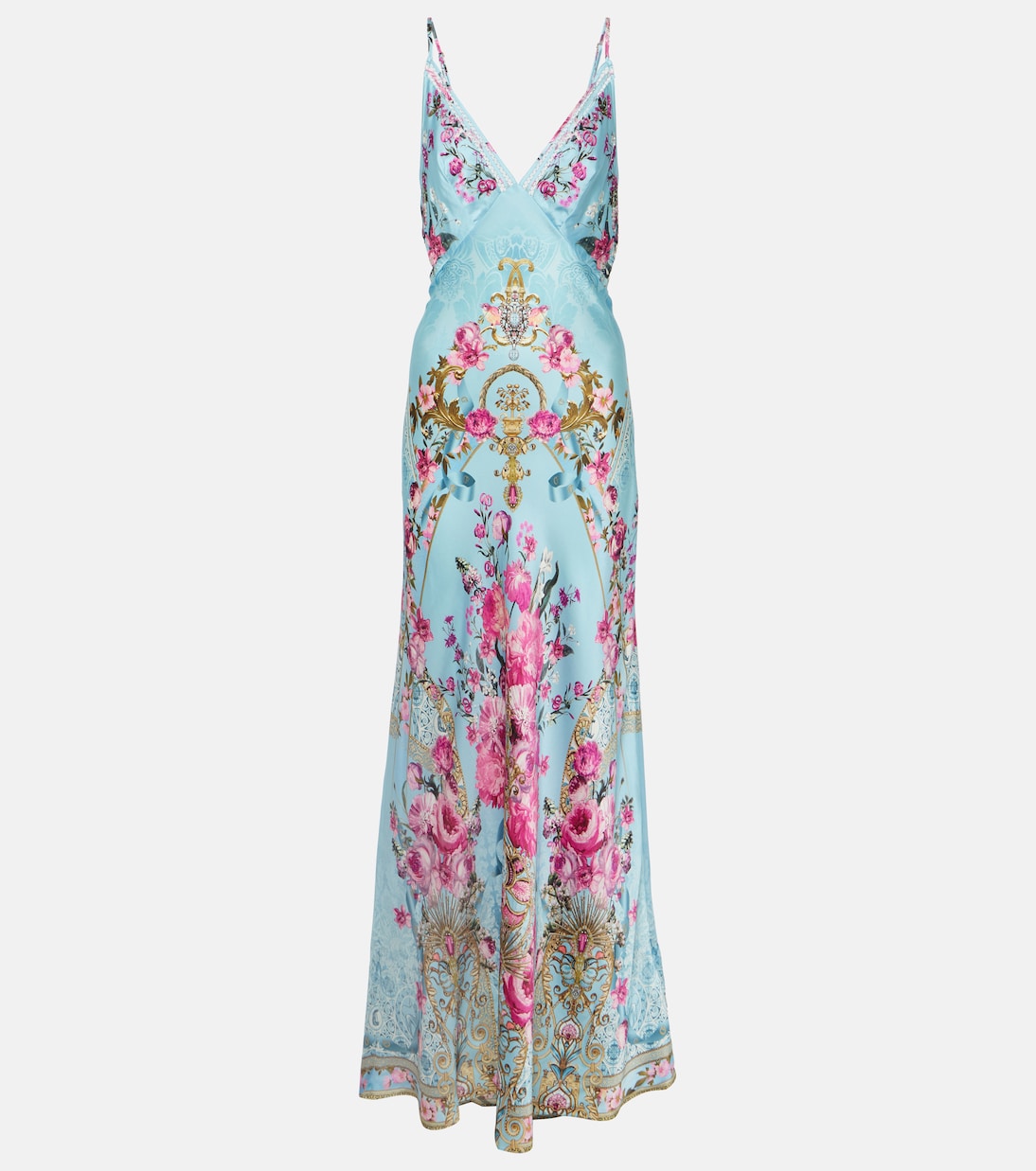 Embellished floral silk satin slip dress Camilla