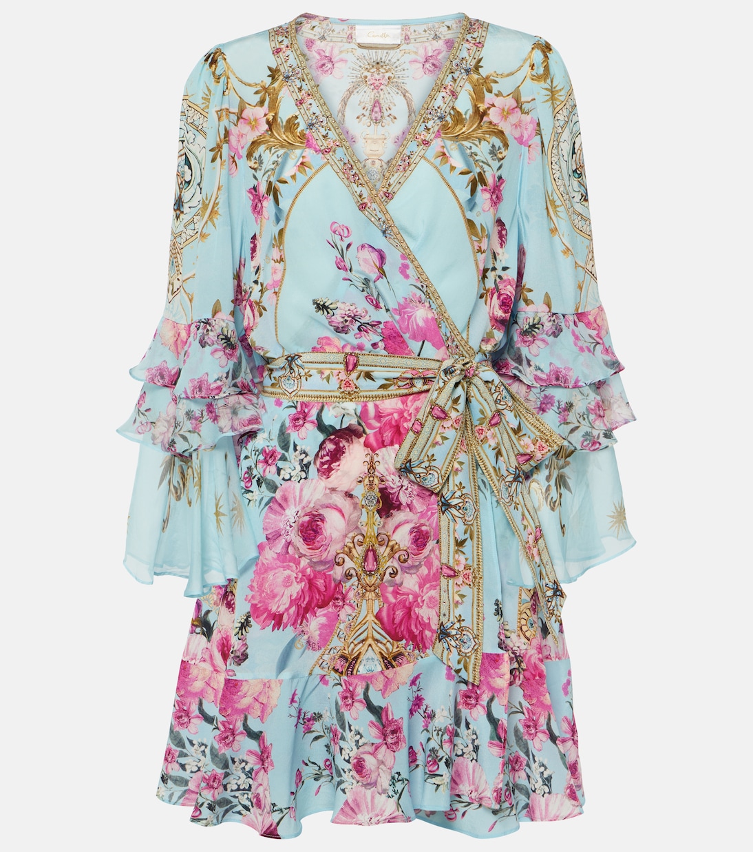 Embellished floral silk crêpe wrap dress Camilla