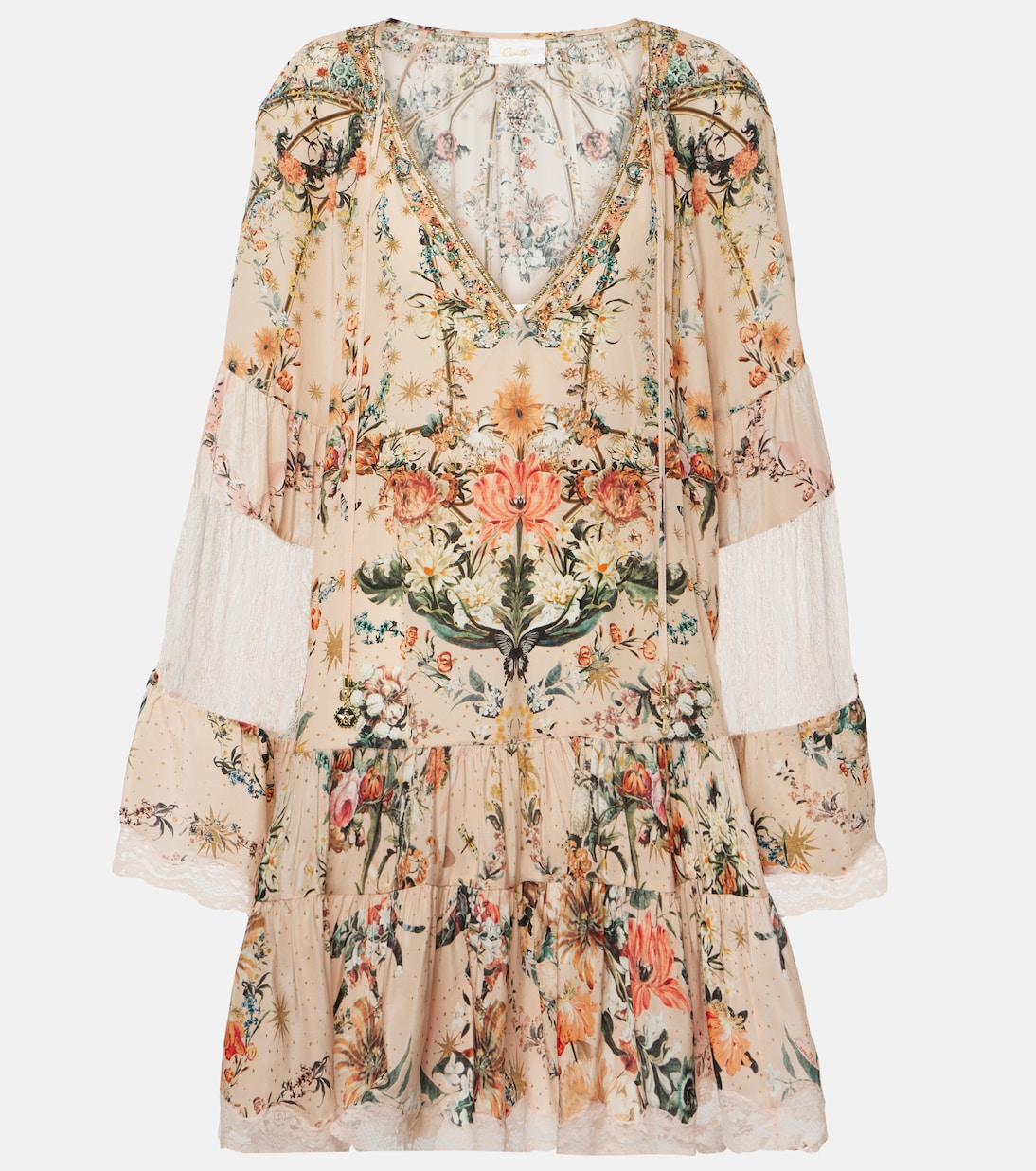 Embellished floral silk crêpe minidress Camilla