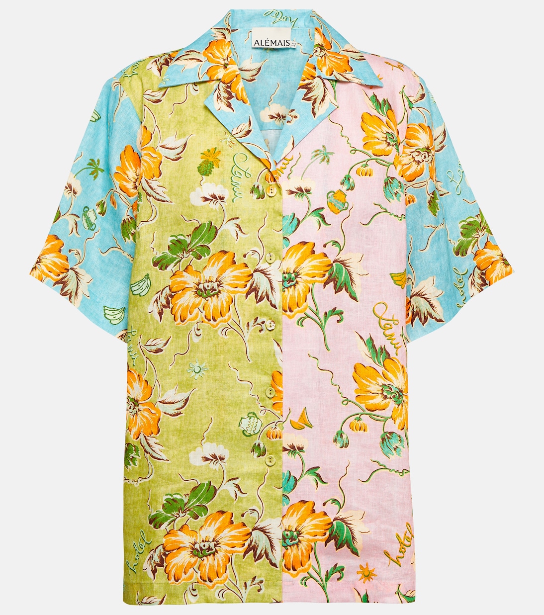 Printed colorblocked linen shirt Alémais