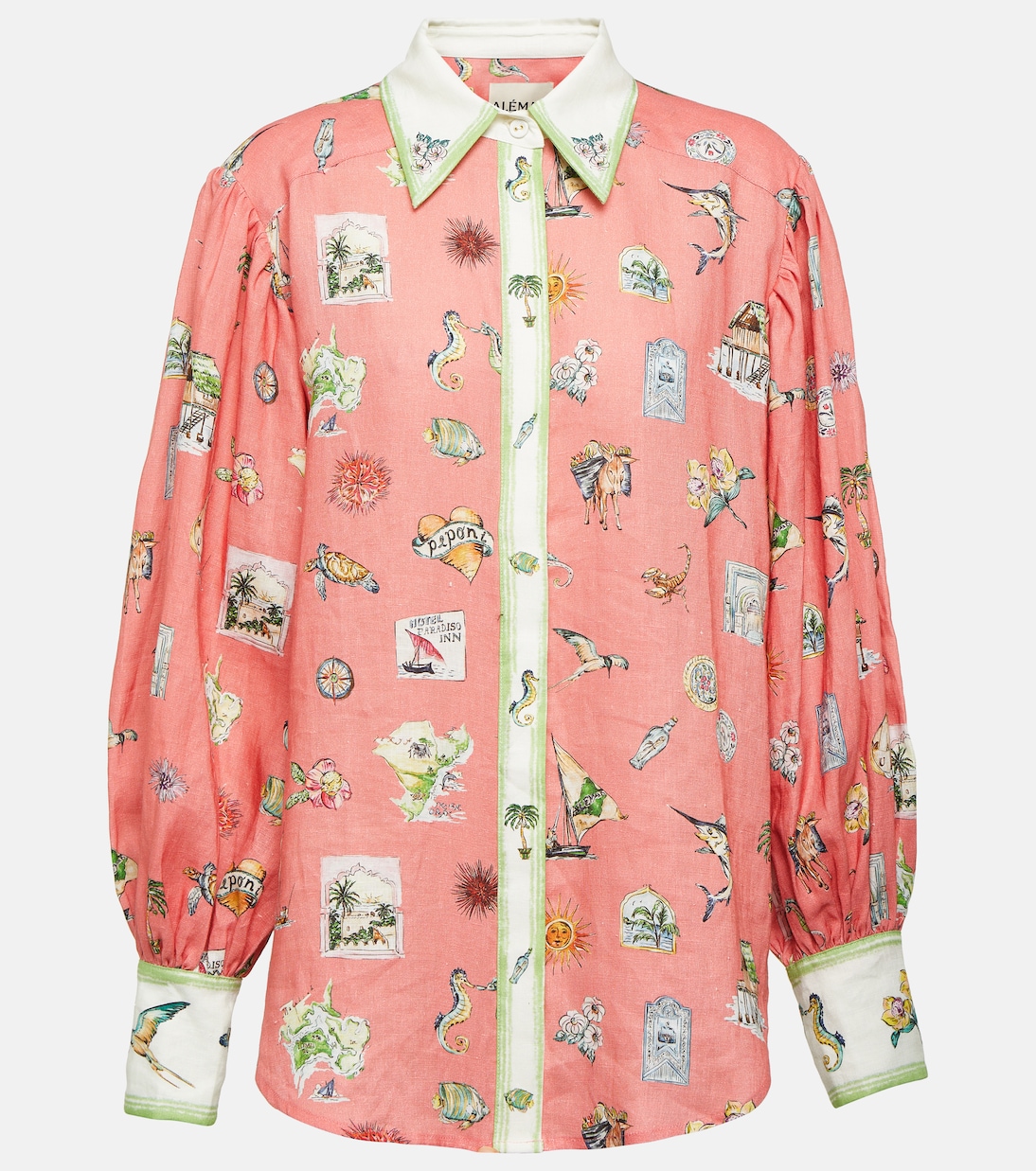 Puff-sleeve printed linen shirt Alémais