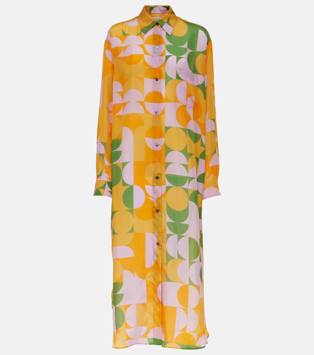 Printed silk pongee shirt dress Dries Van Noten