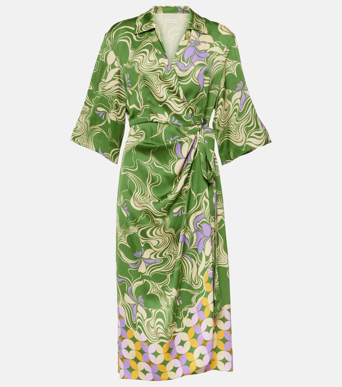 Printed satin wrap dress Dries Van Noten