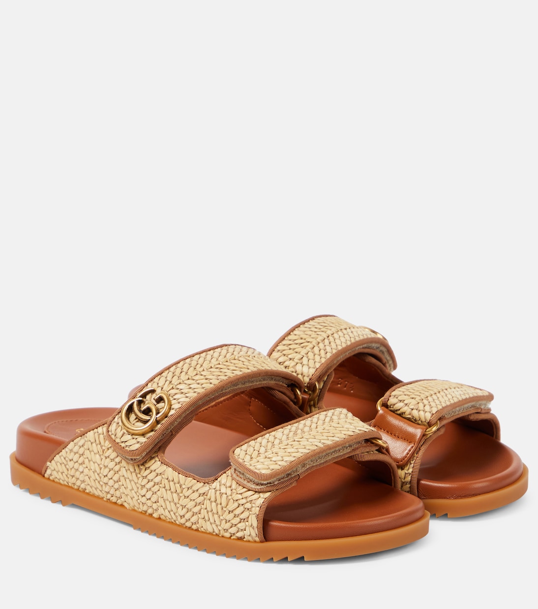 Double G raffia-effect sandals Gucci