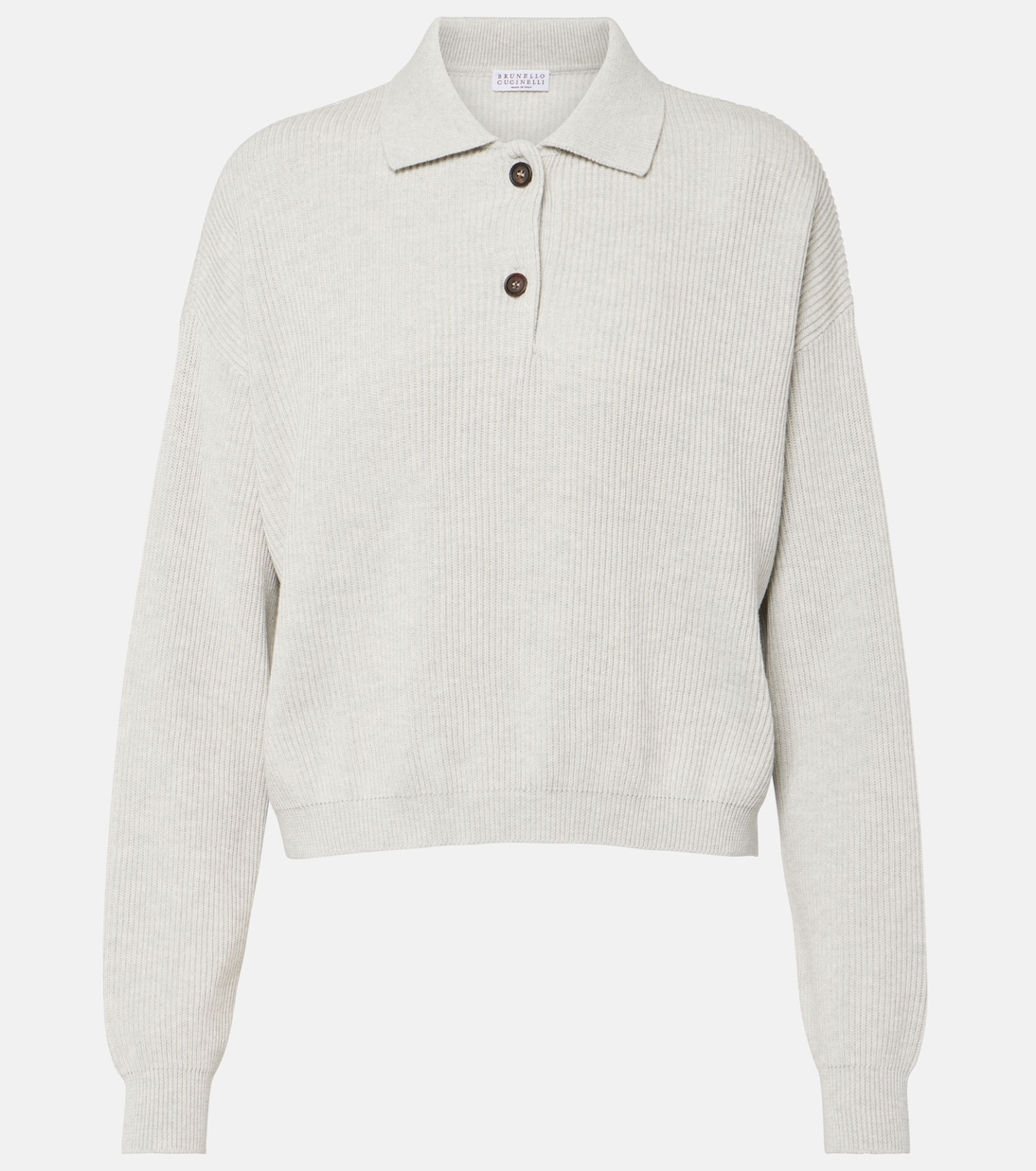 Ribbed-knit cotton polo sweater Brunello Cucinelli