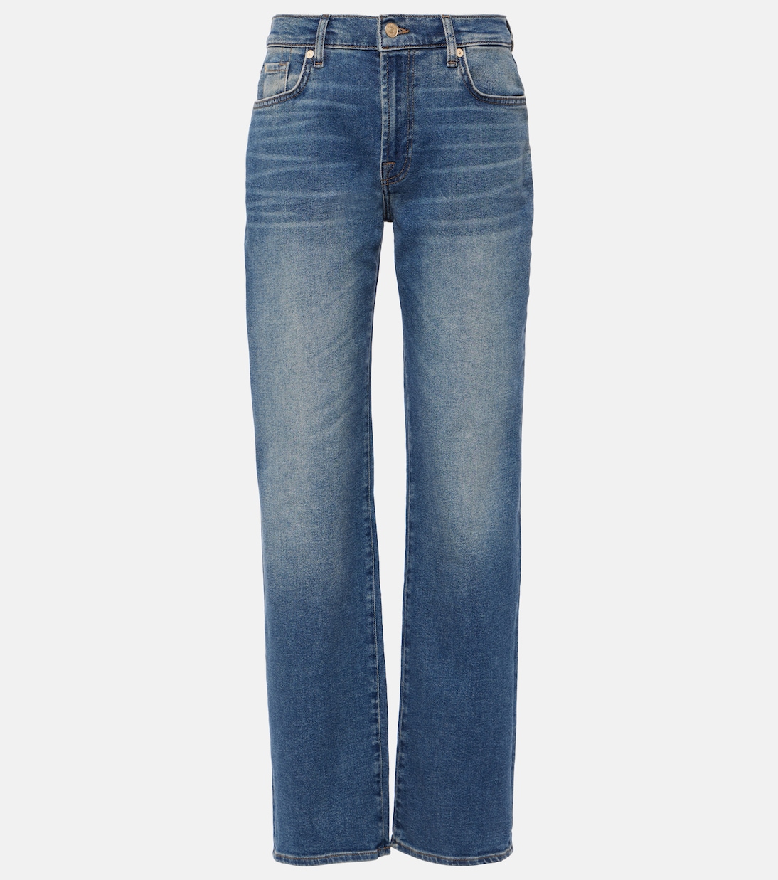 Ellie high-rise cotton-blend straight jeans 7 For All Mankind