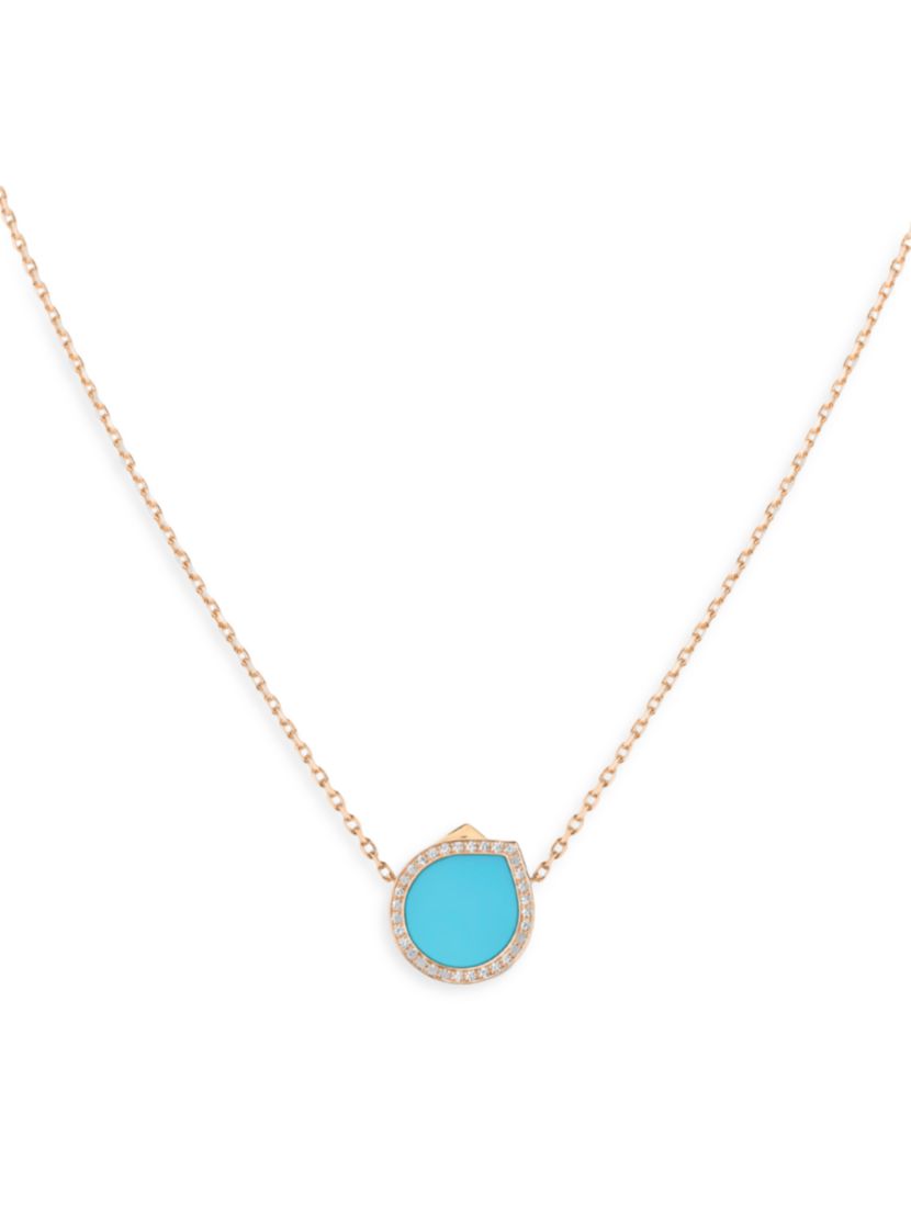 Repossi Antifer 18K Rose Gold, Turquoise & 0.18 TCW Diamond Pendant Necklace