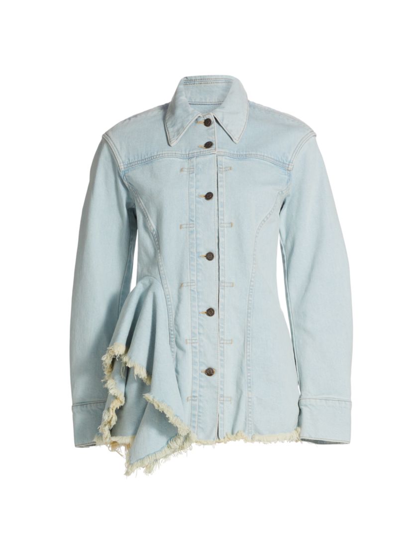 Jason Wu Asymmetric Denim Raw-Edge Fitted Jacket