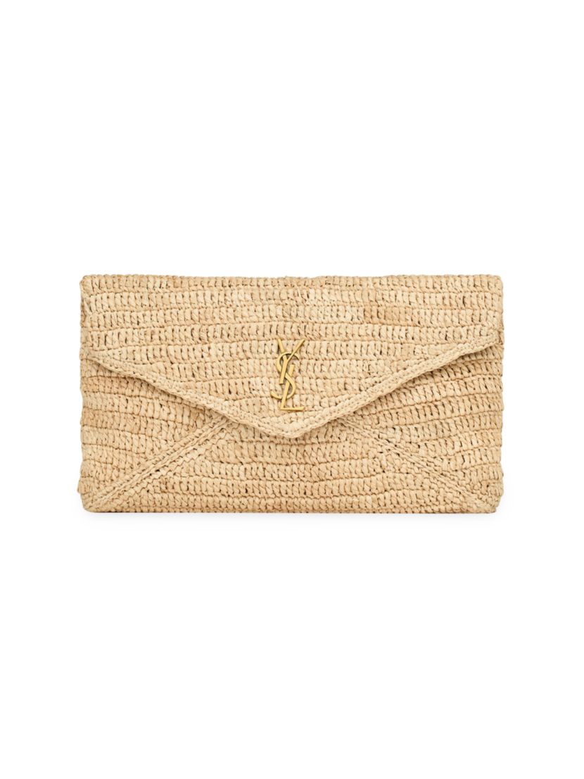 Saint Laurent Cassandre Large Envelope Pouch in Raffia