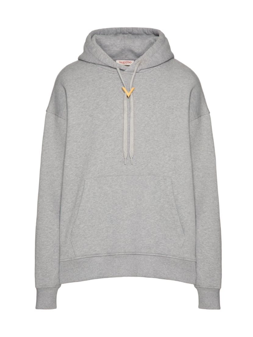 Valentino Garavani Cotton Hooded Sweatshirt with Metallic V Detail