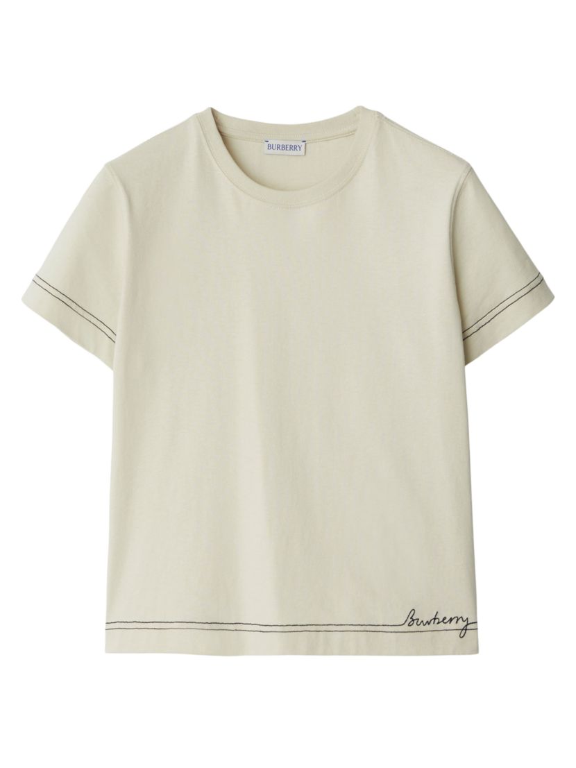 Burberry Embroidered Logo Cotton Crewneck T-Shirt