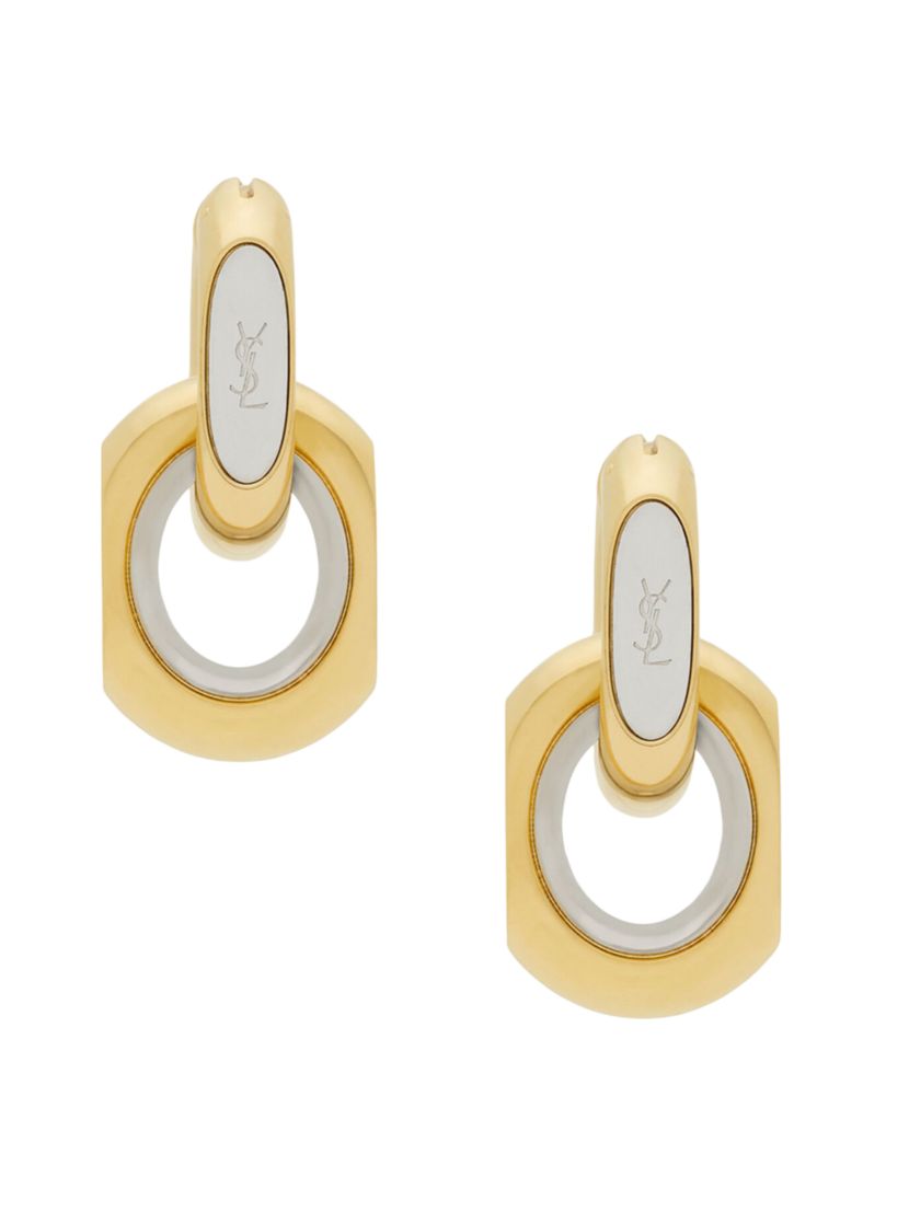 Saint Laurent Cassandre Duo Link Earrings in Metal