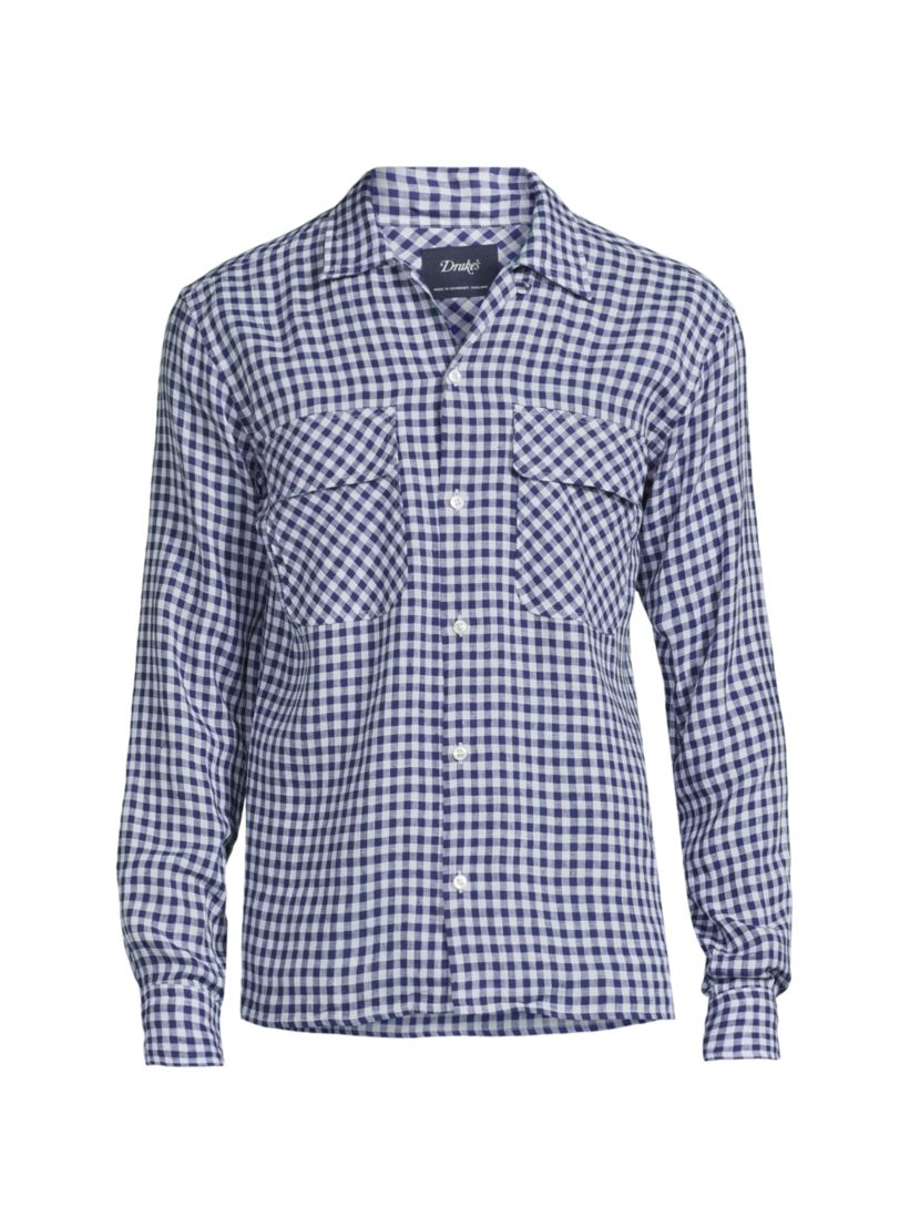 Drake's Camp Collar Gingham Check Shirt