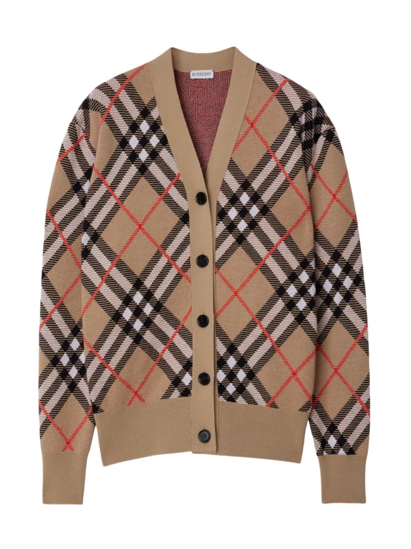 Burberry Check Wool-Blend V-Neck Cardigan