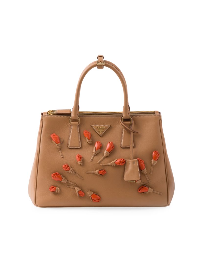 Prada Large Galleria Leather Bag with Floral Appliqués