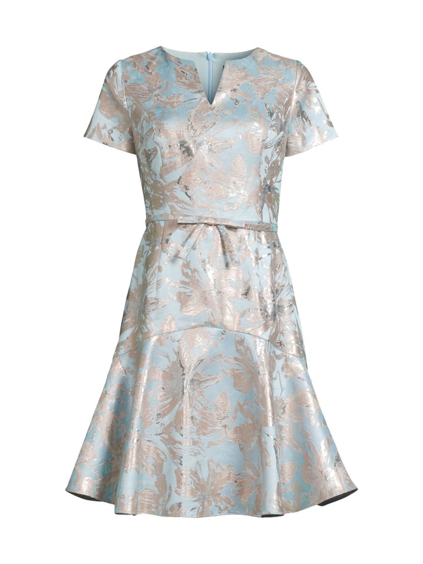 Shani Floral Metallic Jacquard Flounce Midi-Dress